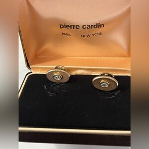 Pierre Cardin 1970s Textured finish Gold tone with diamond Cuff Links.